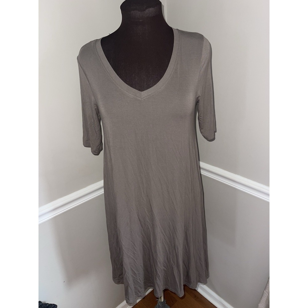 Sigrid Olsen V Neck Tee Shirt Dress Taupe Lagenlook Minimalist Womens Small
